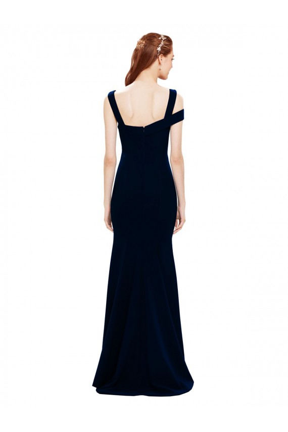 Outlet Stretch Crepe Off the Shoulder Sleeveless Dark Navy Long Formal Evening Dress