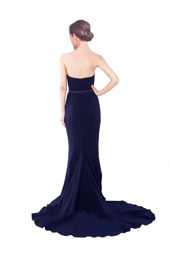 Outlet Stretch Crepe Sweetheart Sleeveless Low Back Sweep Train Semi Formal Evening Dress