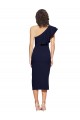 Outlet Stretch Crepe One Shoulder Sleeveless Dark Navy Midi Length Formal Evening Dress