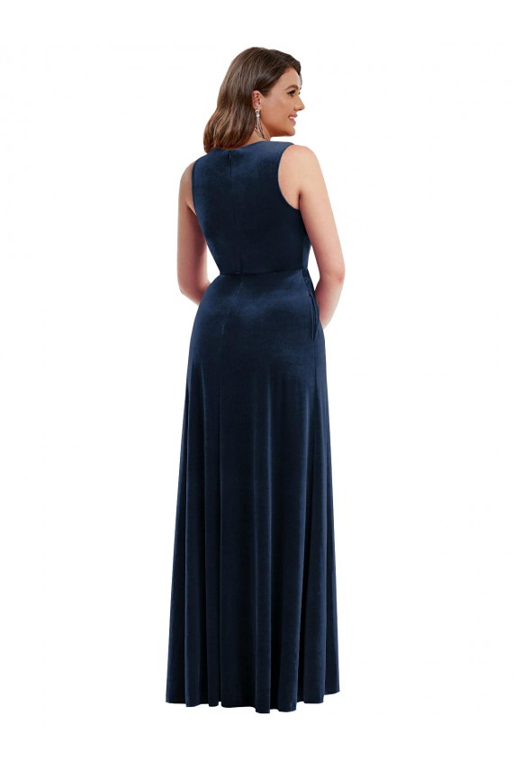 Outlet Stretch Velvet V-Neck Sleeveless Long Plus Size Formal Evening Dress