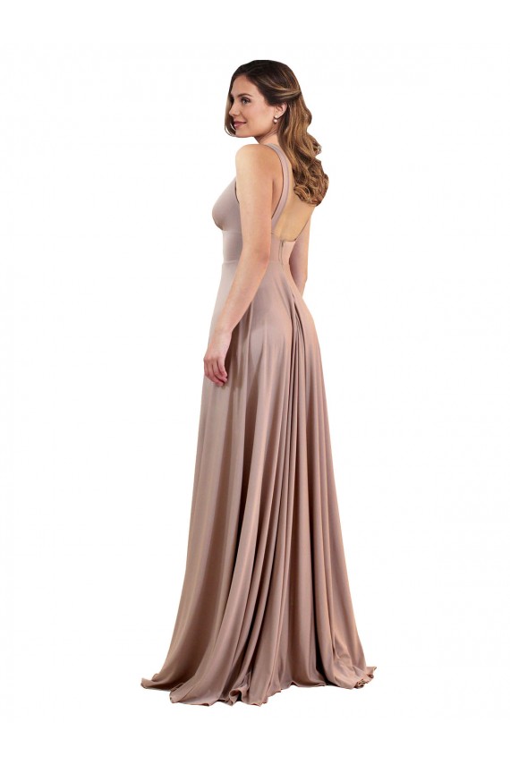Outlet Spandex V-Neck Sleeveless Low Back Long Black Tie Evening Dress