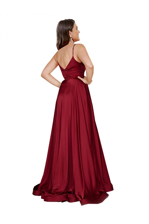Outlet Silky Satin Spaghetti Straps Sleeveless Low Back Long Black Tie Evening Dress