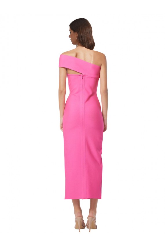 Outlet Stretch Crepe One Shoulder Sleeveless Midi Length Formal Evening Dress