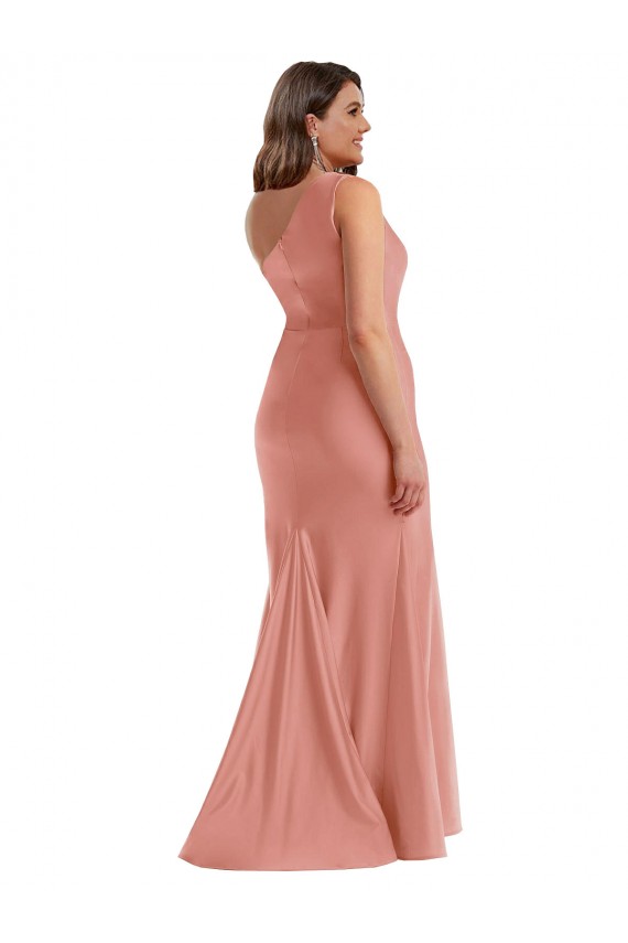 Outlet Silky Satin One Shoulder Sleeveless Long Black Tie Plus Size Evening Dress
