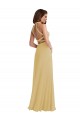 Outlet Soft Chiffon Halter Neck Sleeveless Open Back Gold Long Semi Formal Evening Dress