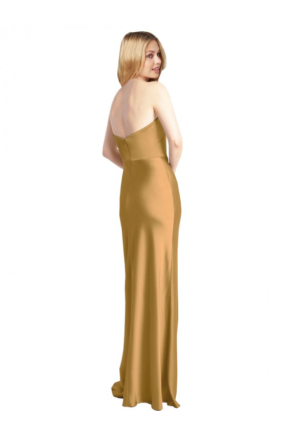 Outlet Stretch Satin Strapless Sleeveless Long Formal Evening Dress