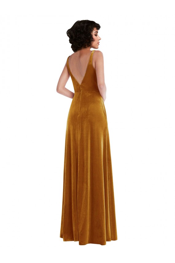 Outlet Stretch Velvet V-Neck Sleeveless V-Back Long Semi Formal Evening Dress