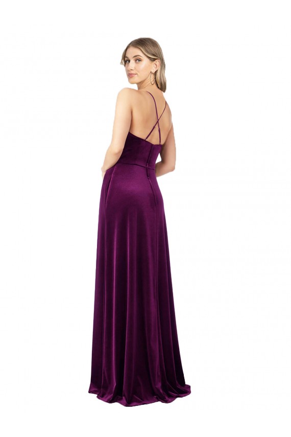 Outlet Stretch Velvet Scoop Neck Sleeveless Open Back Long Formal Evening Dress