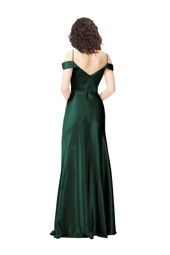Outlet Stretch Satin Off the Shoulder Sleeveless V-Back Long Formal Evening Dress