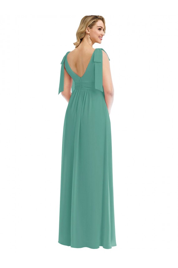 Outlet Soft Chiffon V-Neck Sleeveless V-Back Icelandic Silver Long Semi Formal Evening Dress