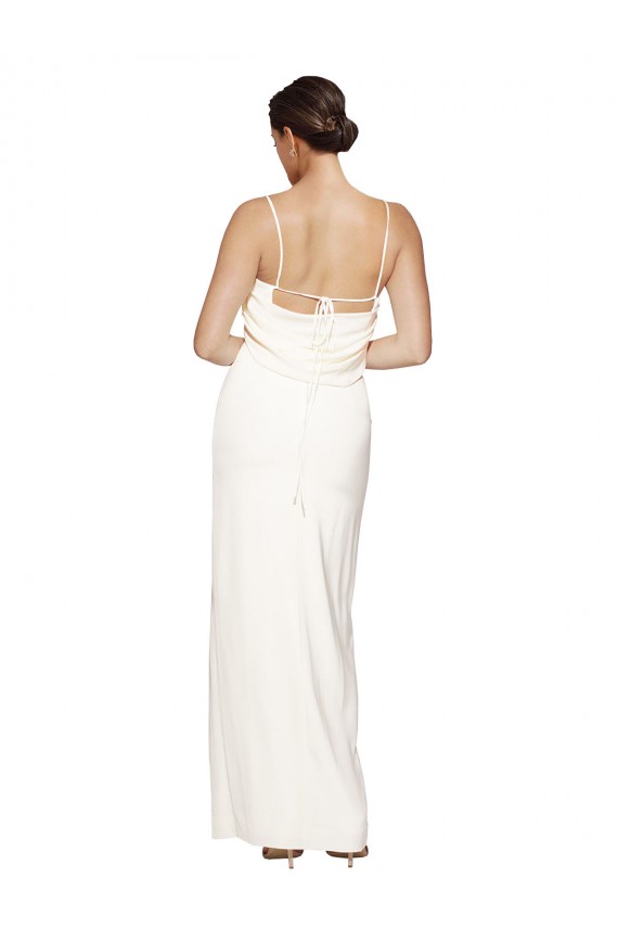 Outlet Stretch Satin Halter Neck Sleeveless Low Back Ivory Long Formal Evening Dress