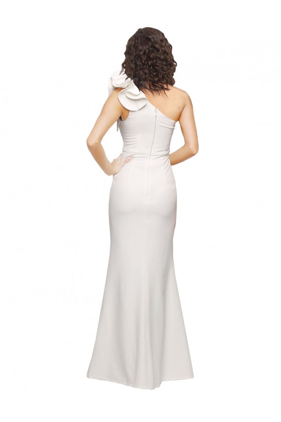 Outlet Stretch Crepe One Shoulder Sleeveless Ivory Long Formal Evening Dress