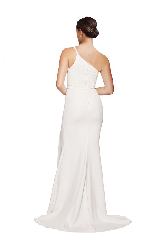 Outlet Stretch Crepe One Shoulder Sleeveless Ivory Sweep Train Semi Formal Evening Dress