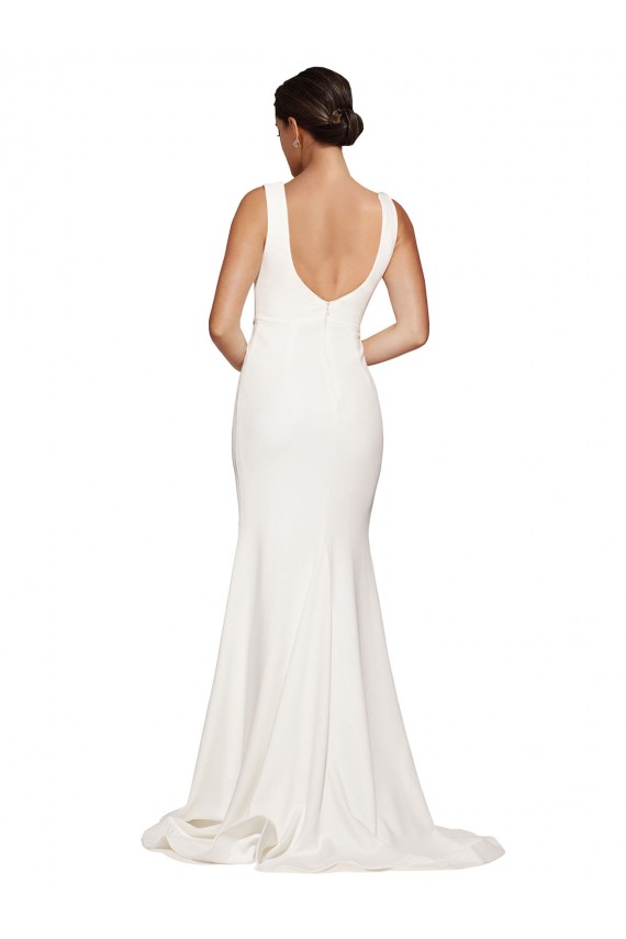 Outlet Stretch Crepe Square Neck Sleeveless Low Back Sweep Train Semi Formal Evening Dress