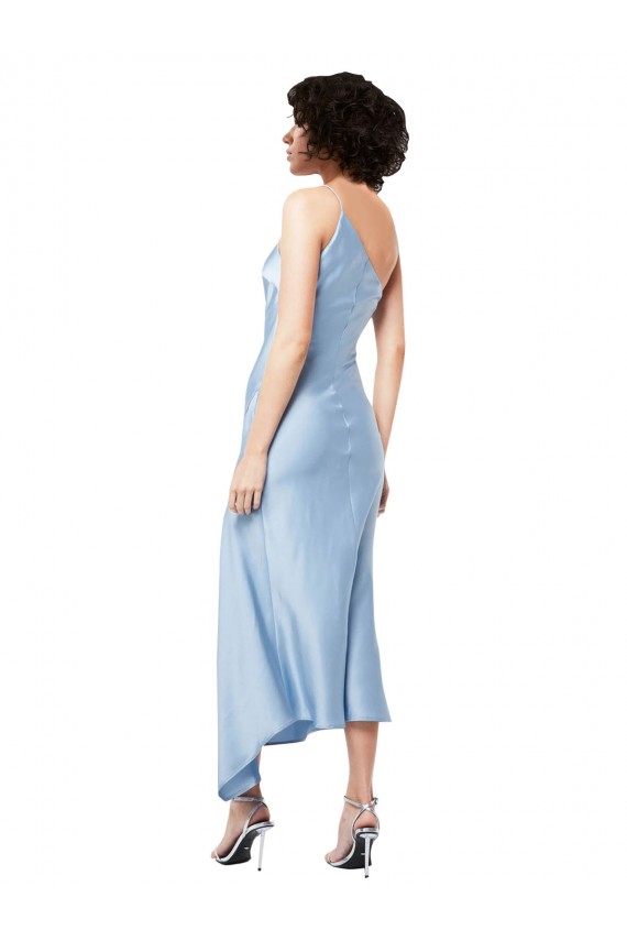 Outlet Silky Satin One Shoulder Sleeveless Midi Length Formal Evening Dress