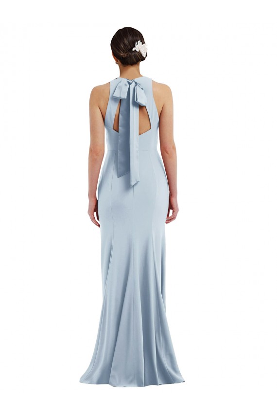 Outlet Stretch Crepe Halter Neck Sleeveless Open Back Trumpet Long Formal Evening Dress