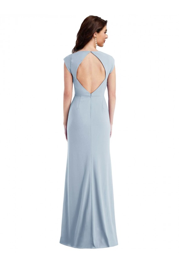 Outlet Stretch Crepe Cap Sleeves Open Back Long Formal Evening Dress