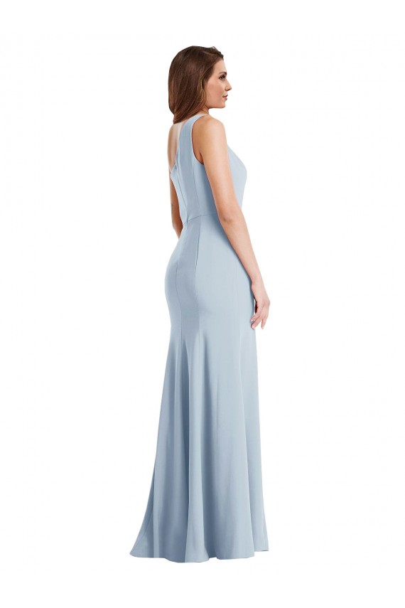 Outlet Stretch Crepe One Shoulder Sleeveless Light Sky Blue Long Formal Evening Dress