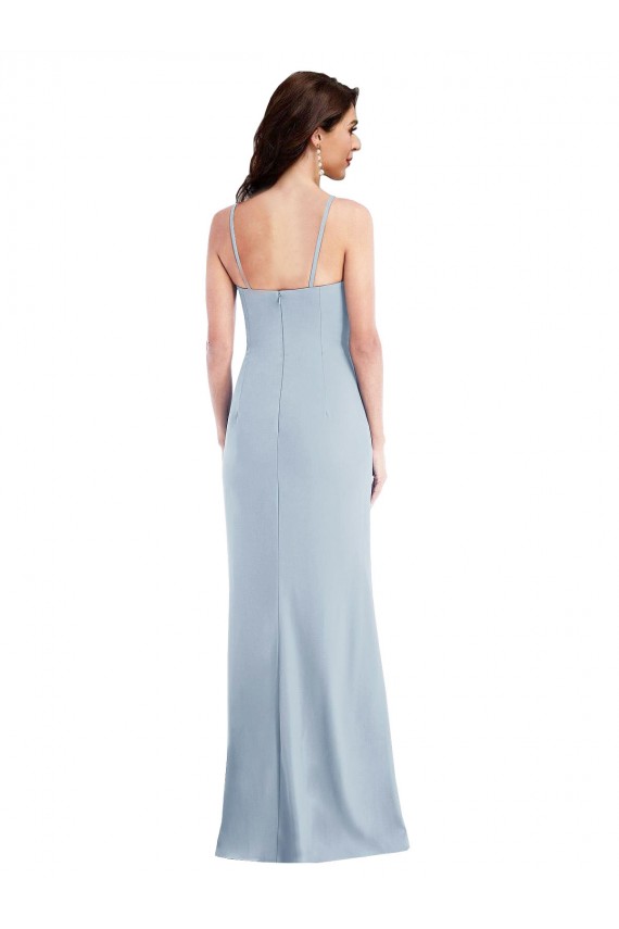 Outlet Stretch Crepe Spaghetti Straps Sleeveless Long Formal Evening Dress