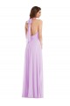 Outlet Soft Chiffon Halter Neck Sleeveless Low Back Long Semi Formal Evening Dress