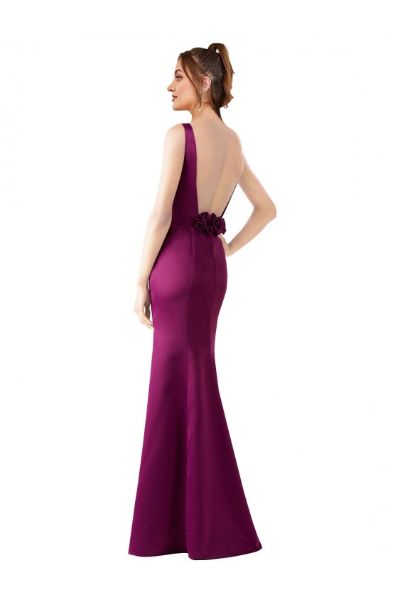Outlet Satin Bateau Neck Sleeveless Open Back Long Black Tie Evening Dress