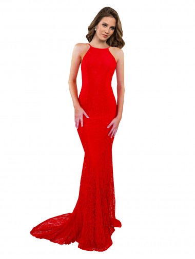 Outlet Lace High Neck Sleeveless Open Back Long Evening Dress
