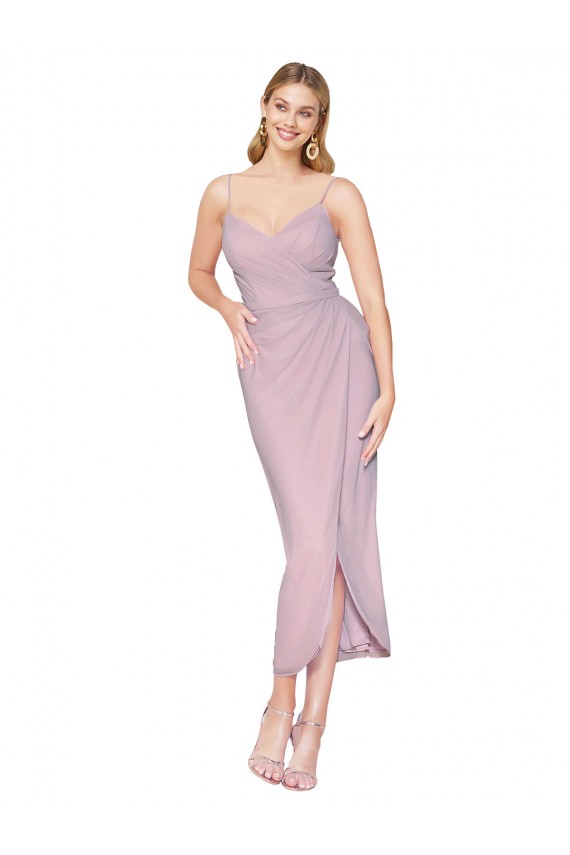 Outlet Soft Chiffon Spaghetti Straps Sleeveless V-Back Knee Length High Low Evening Dress