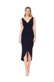 Outlet Stretch Crepe V-Neck Sleeveless Knee Length High Low Evening Dress