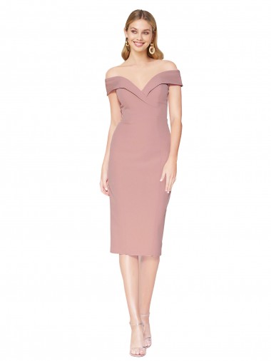 Outlet Stretch Crepe Off the Shoulder Sleeveless Knee Length Black Tie Evening Dress