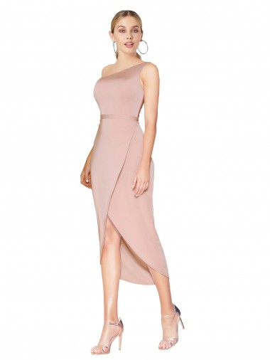 Outlet Stretch Crepe One Shoulder Sleeveless Knee Length Formal Dress
