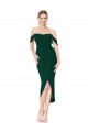 Outlet Stretch Crepe Off the Shoulder Sleeveless Knee Length High Low Evening Dress