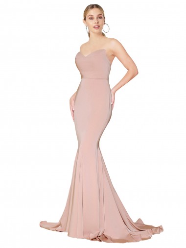 Outlet Stretch Crepe Sweetheart Sleeveless Low Back Long Formal Dress