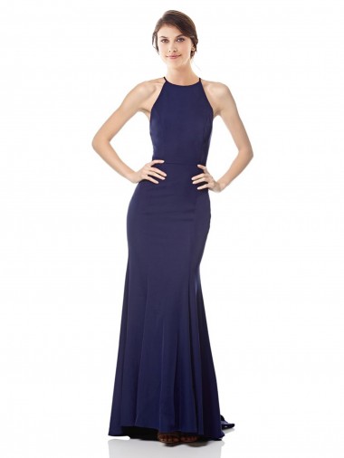 Outlet Stretch Crepe Halter Neck Sleeveless Long Evening Dress