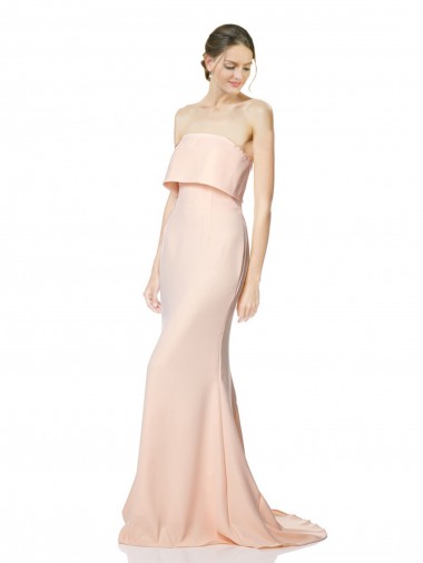 Outlet Stretch Crepe Strapless Sleeveless Long Black Tie Evening Dress