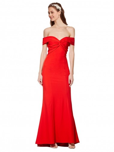 Outlet Stretch Crepe Off the Shoulder Sleeveless Long Evening Gown