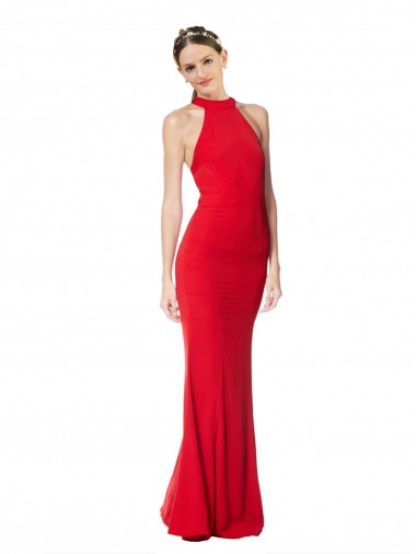 Outlet Stretch Crepe Halter Neck Sleeveless Long Mermaid Evening Dress