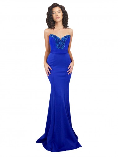 Outlet Stretch Crepe Sweetheart Sleeveless Low Back Royal Blue Long Formal Evening Dress