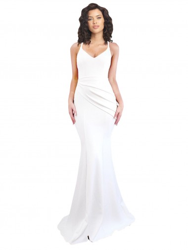 Outlet Stretch Crepe Spaghetti Straps Sleeveless Low Back Long Black Tie Evening Dress