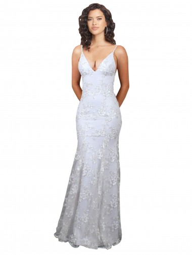 Outlet Stretch Crepe & Sequin Tulle V-Neck Sleeveless Open Back Long Formal Evening Dress
