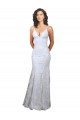 Outlet Stretch Crepe & Sequin Tulle V-Neck Sleeveless Open Back Long Formal Evening Dress