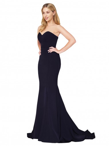 Outlet Stretch Crepe Sweetheart Sleeveless Dark Navy Sweep Train Formal Evening Dress