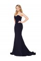 Outlet Stretch Crepe Sweetheart Sleeveless Dark Navy Sweep Train Formal Evening Dress