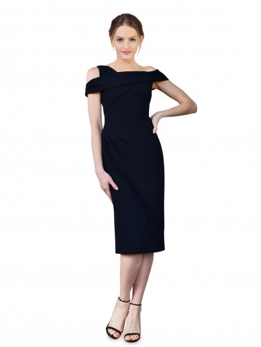 Outlet Stretch Crepe Off the Shoulder Sleeveless Dark Navy Cocktail Length Formal Evening Dress