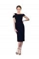 Outlet Stretch Crepe Off the Shoulder Sleeveless Dark Navy Cocktail Length Formal Evening Dress