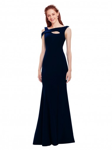 Outlet Stretch Crepe Off the Shoulder Sleeveless Dark Navy Long Formal Evening Dress