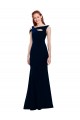 Outlet Stretch Crepe Off the Shoulder Sleeveless Dark Navy Long Formal Evening Dress