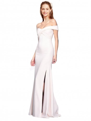 Outlet Stretch Crepe Off the Shoulder Sleeveless White Long Formal Dress