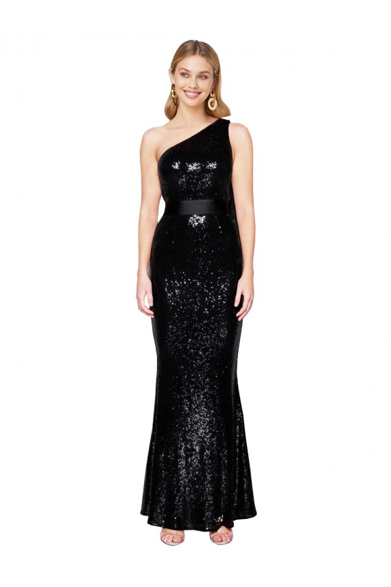 Outlet Sequin One Shoulder Sleeveless Black Long Formal Evening Dress