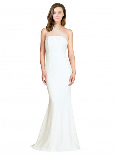 Outlet Stretch Crepe & Tulle One Shoulder Sleeveless Sweep Train Formal Evening Dress