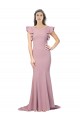 Outlet Stretch Crepe Round Neck Flutter Sleeves V-Back Sweep Train Formal Evening Dress